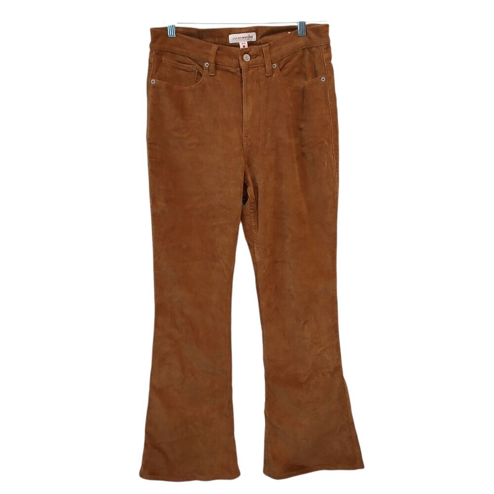 Lucky Brand Corduroy Pants Women's 10/30 Stevie High Rise Flare Brown